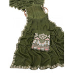 Women's Art Silk Embroidered Saree With Unstitched Blouse 5.5Mtr (Green)