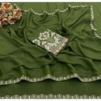 Women's Art Silk Embroidered Saree With Unstitched Blouse 5.5Mtr (Green)