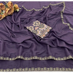 Women's Art Silk Embroidered Saree With Unstitched Blouse 5.5Mtr (Lavender)