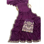 Women's Art Silk Embroidered Saree With Unstitched Blouse 5.5Mtr (Purple)