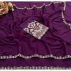Women's Art Silk Embroidered Saree With Unstitched Blouse 5.5Mtr (Purple)