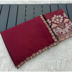 Women's Art Silk Embroidered Saree With Unstitched Blouse 5.5Mtr (Maroon)