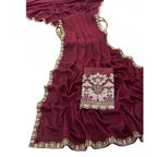 Women's Art Silk Embroidered Saree With Unstitched Blouse 5.5Mtr (Maroon)
