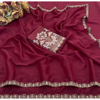 Women's Art Silk Embroidered Saree With Unstitched Blouse 5.5Mtr (Maroon)