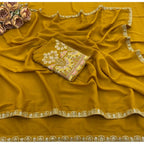 Women's Art Silk Embroidered Saree With Unstitched Blouse 5.5Mtr (Yellow)
