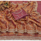 Women's Silk Embellished Saree With Unstitched Blouse 5.5Mtr (Peach)