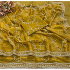 Women's Silk Embellished Saree With Unstitched Blouse 5.5Mtr (Mustard-Yellow)