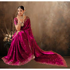 Women's Silk Embroidered Saree With Unstitched Blouse 5.5Mtr (Pink)