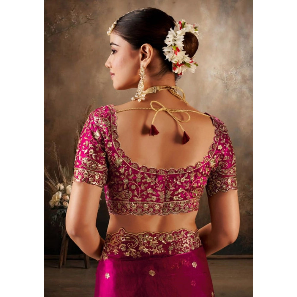Women's Silk Embroidered Saree With Unstitched Blouse 5.5Mtr (Pink)