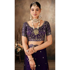Women's Silk Embroidered Saree With Unstitched Blouse 5.5Mtr (Purple)