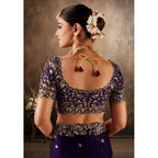 Women's Silk Embroidered Saree With Unstitched Blouse 5.5Mtr (Purple)