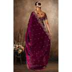 Women's Silk Embroidered Saree With Unstitched Blouse 5.5Mtr (Wine)