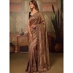 Women's Viscose Silk Embroidered Saree With Unstitched Blouse 5.5Mtr (Brown)