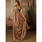 Women's Viscose Silk Embroidered Saree With Unstitched Blouse 5.5Mtr (Brown)