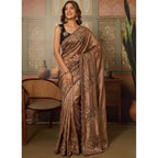 Women's Viscose Silk Embroidered Saree With Unstitched Blouse 5.5Mtr (Brown)