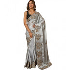 Women's Viscose Silk Embroidered Saree With Unstitched Blouse 5.5Mtr (Grey)