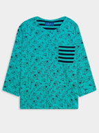 Ladies 3/4th Sleeve Green AOP Top