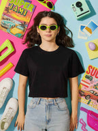 Ladies French Terry Black Crop Top