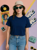 Ladies French Terry Navy Crop Top