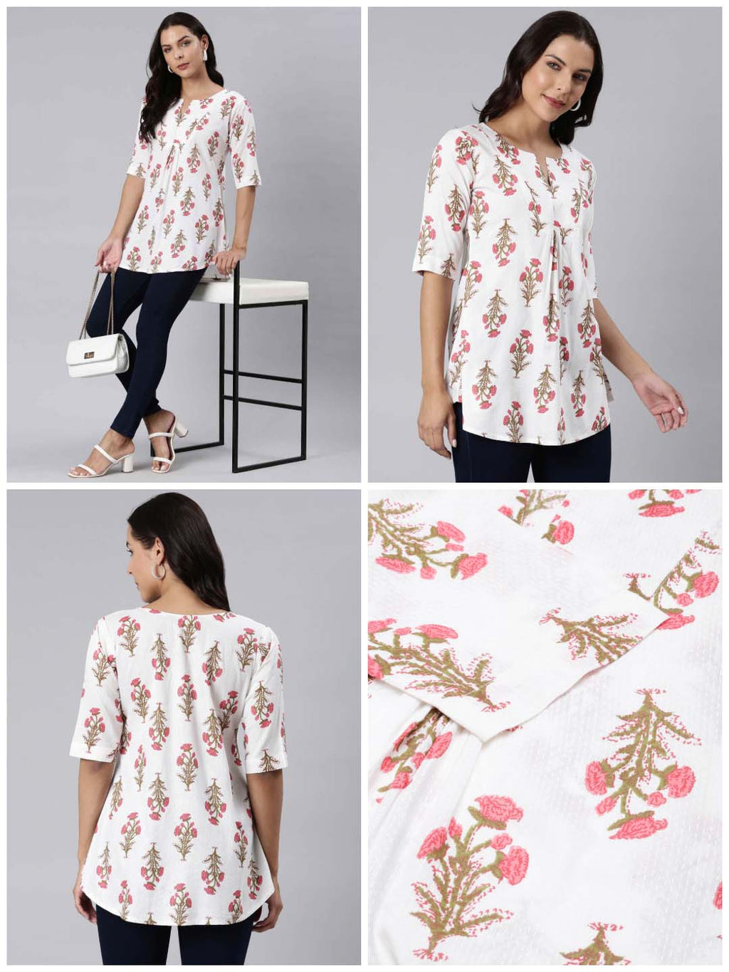 Ladies Slim Fit Pink Floral Print Top