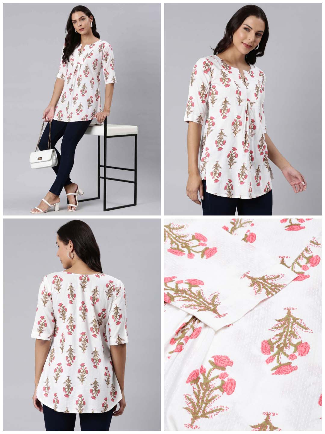 Ladies Slim Fit Pink Floral Print Top
