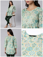 Ladies Slim Fit Teal AOP Top