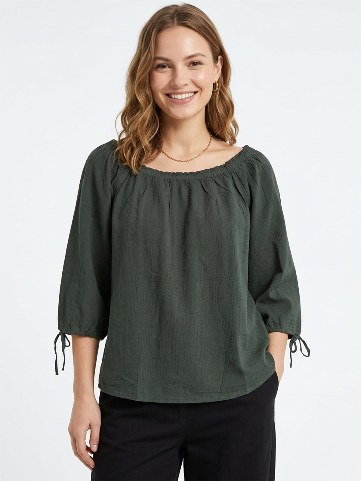 Ladies Gypsy Neck Olive Top