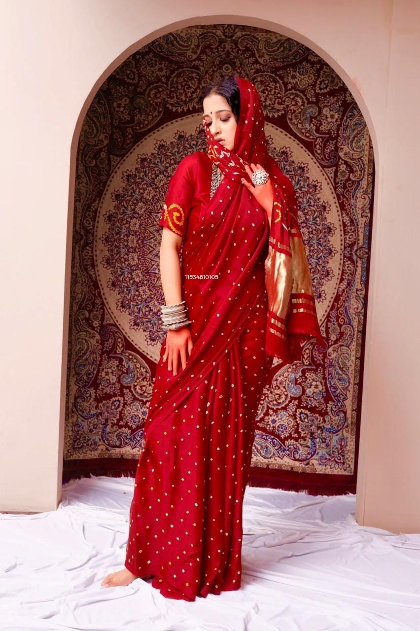 Pure Modal Gaji Silk Bandhani Saree – Ek Dani Handcrafted Collection