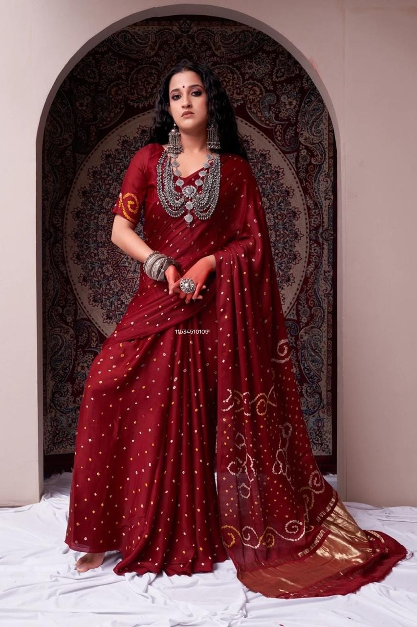 Pure Modal Gaji Silk Bandhani Saree – Ek Dani Handcrafted Collection