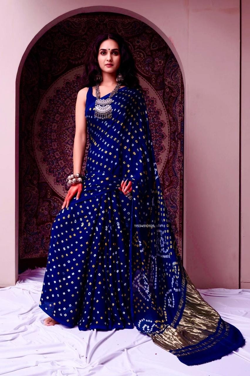 Pure Modal Gaji Silk Bandhani Saree – Ek Dani Handcrafted Collection