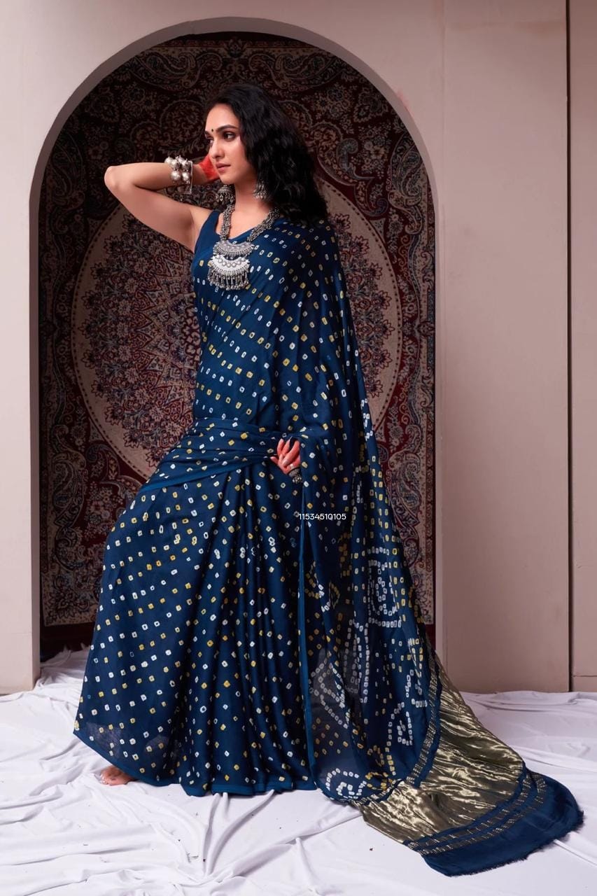Pure Modal Gaji Silk Bandhani Saree – Ek Dani Handcrafted Collection