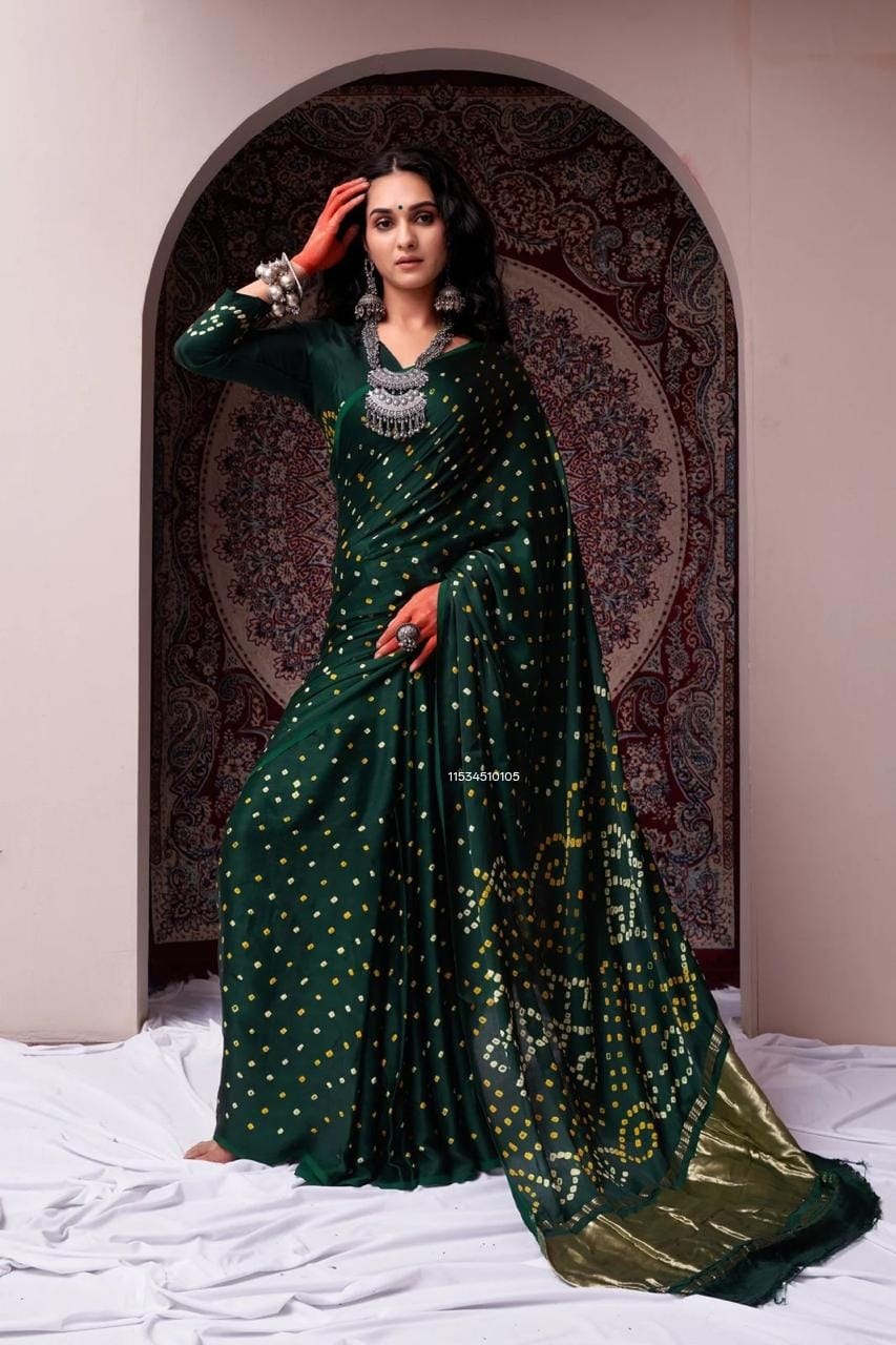 Pure Modal Gaji Silk Bandhani Saree – Ek Dani Handcrafted Collection