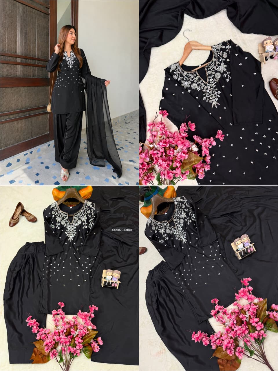 Premium French Crepe Embroidery Kurti Set