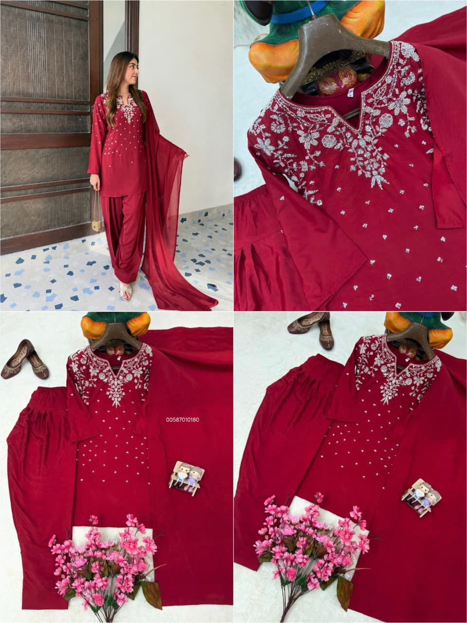 Premium French Crepe Embroidery Kurti Set