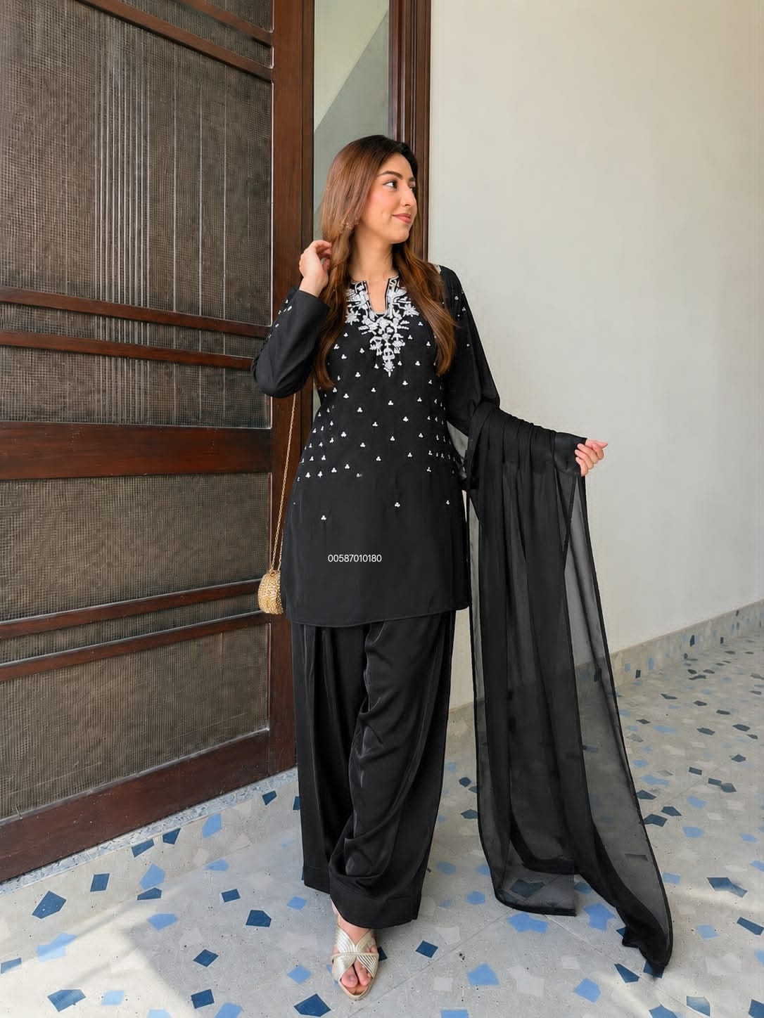 Premium French Crepe Embroidery Kurti Set