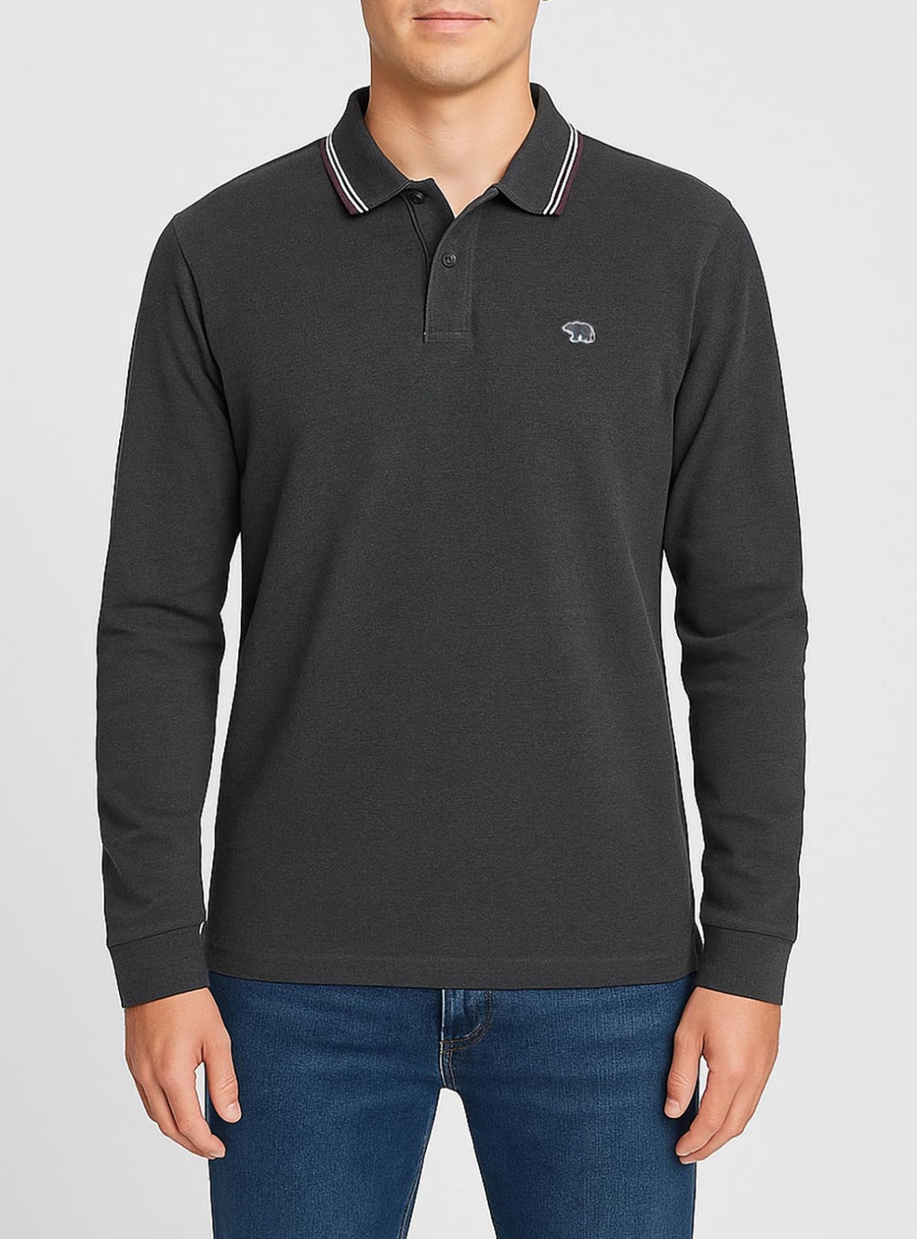 The Bear House Charcoal Long Sleeve Polo T-Shirt