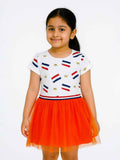 Girls White / Crown Aop Dress