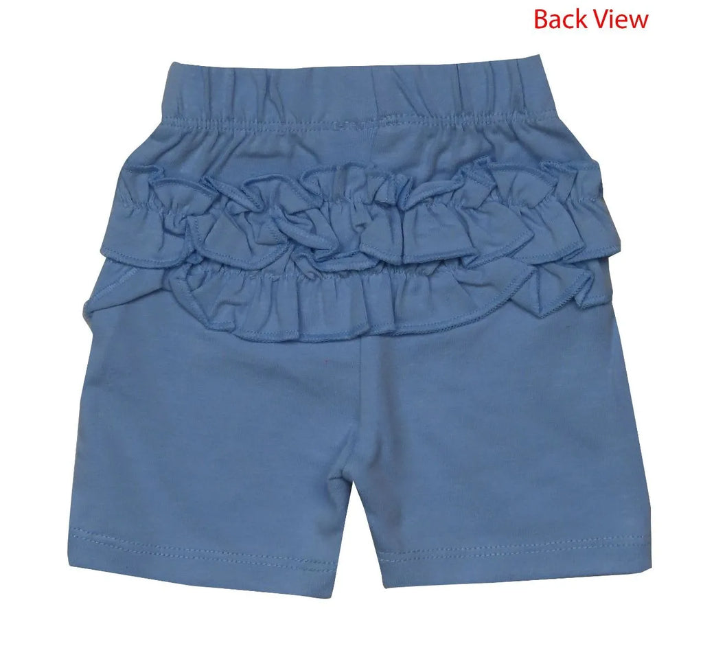 Baby Girls Knit Shorts With Frill Trims Blue