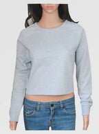 Ladies Fleece Pullover Cropped Sweatshirt Grey Melange