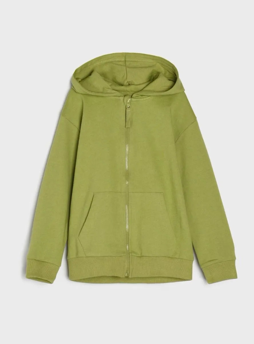 Girls Full Zipper Green Sweatshirt