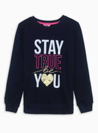 Girls Navy Fleece Pullover Sweatshirt