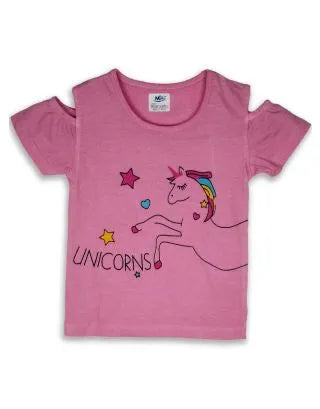 Girls Printed Could Shoulder Top | Pink
