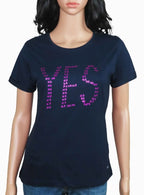 Ladies Printed Navy T Shirt